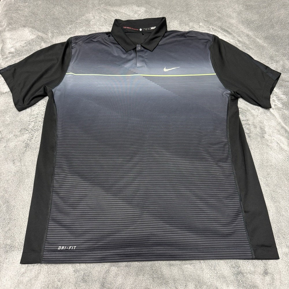 Nike Polo Shirt Mens Large Gray Tiger Woods Dri-FIT Golf Gradient Stripe
